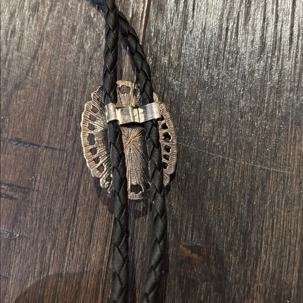 YMI Bolo Tie Faux Turquoise stone on silvertone, slide, leatherette neck tie